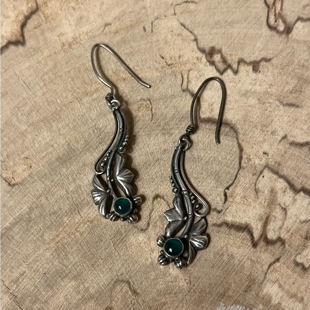 Elegant Silver and Green Dangle Earrings